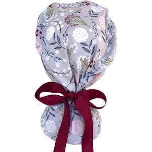 Used Floral Gray Ponytail Scrub Hat